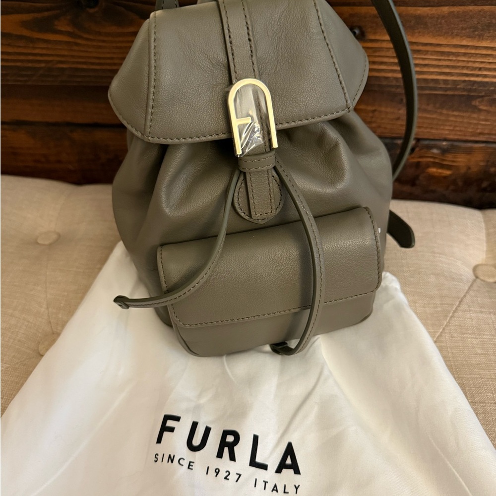 Furla Women's Taupe Leather Backpack Purse